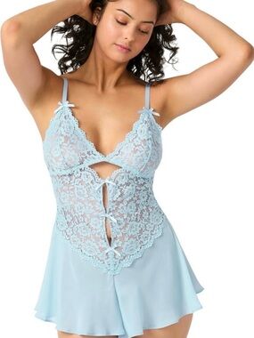 BRAND NEW Adore Me Light Blue Lace Babydoll Romper Chemise Size XL